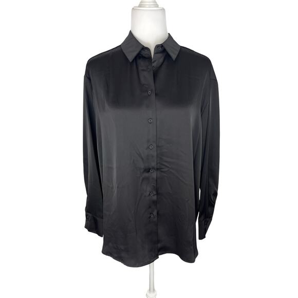 And Now This Button Down Black Satin Long Sleeve Top NWT - Picture 1 of 8